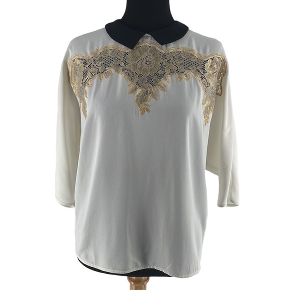 COP Copine blouse lace detail collared full button back academia preppy sz sm - Picture 2 of 10